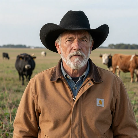 Raymond, 68, a Flint Hills cattle rancher from Emporia, standing in a tallgrass prairie pasture