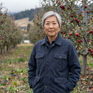 Tomoko, a 66-year-old apple orchard farmer from Hood River Oregon