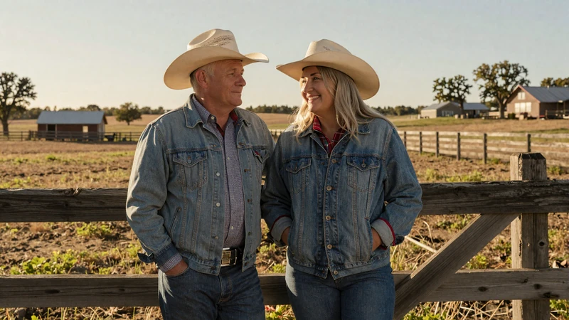 Mature country couple by a fence, country farmers dating community for serious rural singles