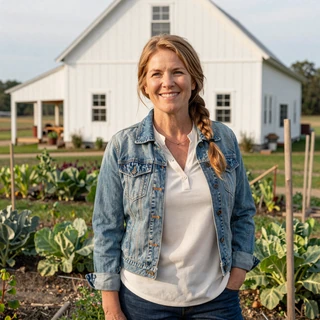Janet, 59, Nebraska mixed-crop farmer at her garden near Lincoln